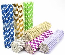 25 RETRO STRIPE DOT PAPER DRINKING STRAWS VINTAGE POLKA PARTY WEDDING BIRTHDAYUK