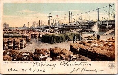 Cotton Bales on the Levee, New Orleans LA c1906 UDB Vintage Postcard S74