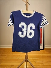 VINTAGE 70' UNKNWON #36 BLUE FOOTBALL SINGLE STITCH T-SHIRT SZ SMALL