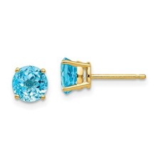Real 14kt Yellow Gold 6mm Blue Topaz Earrings