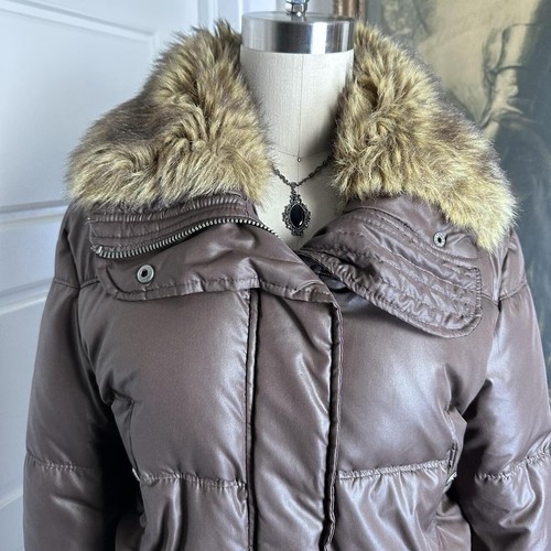 Vtg early 2000s (2007) zip up fur collar cropped puffer coat jacket Size Large - Picture 3 of 7