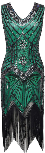 Women'S Flapper Dresses 1920S V Neck Beaded Fringed Great Gatsby Dress - Picture 2 of 12