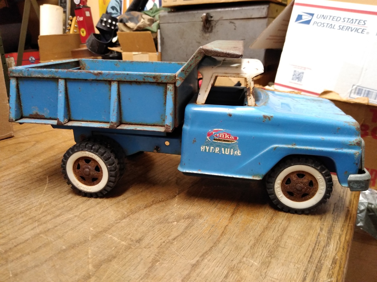 Vtg 1960's Tonka Hydraulic Ford Dump Truck Blue White Pressed Steel