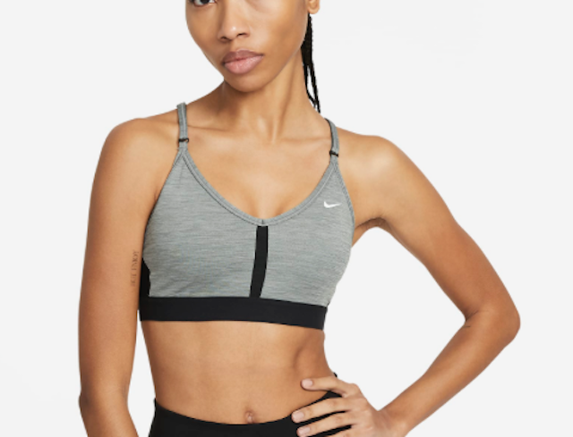NIKE Sports Bra Womens Sz Large Gray Light Support Padded V Neck Dri Fit Indy-image