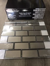 (10-Pk) Premier Accents Brick Joint Glass Mosaic Wall Tile Gray 11" x 13" x 8mm