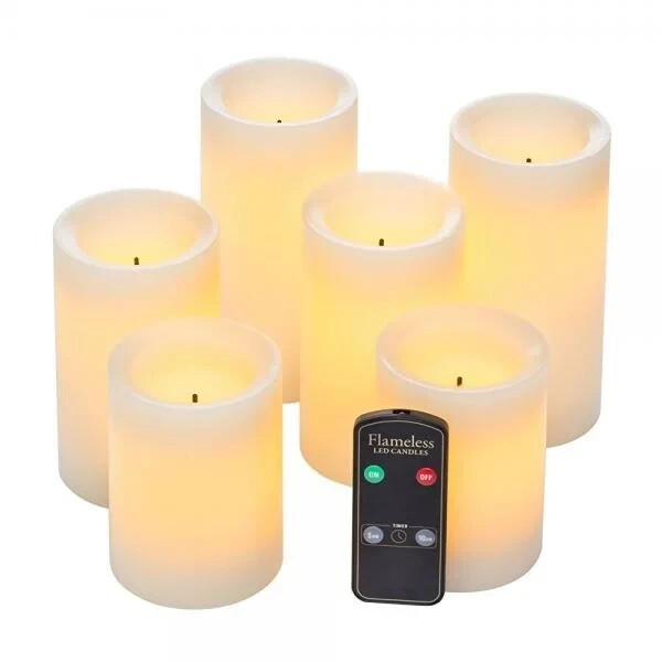 Real Wax Flameless LED 6 Candle Set w/Dual Timer Feature and