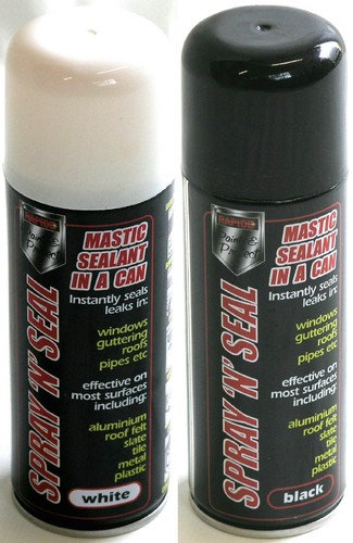 Spray N Seal Mastic Leak Stop Roof Gutter Paint White Black Areosol Spray-300ml