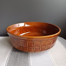 Vintage Tulowice Bowl Brown Treacle Glazed Large Dish Poland 1970s Preloved Prop