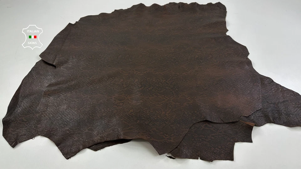 BROWN ANTIQUED RUSTIC SNAKE EMBOSSED ON Lamb Leather 2 skins 14sqf 1.3mm C5101 - Image 2 of 4
