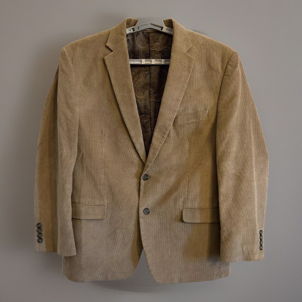 Chaps Men's Corduroy Blazer Jacket Size 44R - Tan, Paisley Lining