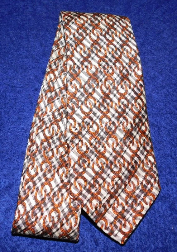 CORBATA DELGADA HERMES PARIS BLANCO/NEGRO/MARRÓN A RAYAS/ZAPATO MOTIVO CUERNO CACHEMIR/SEDA. Foto 2 de 3