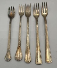 5 Antique Silverplate Cocktail Seafood Pickle Forks Reed & Barton Victor 6”
