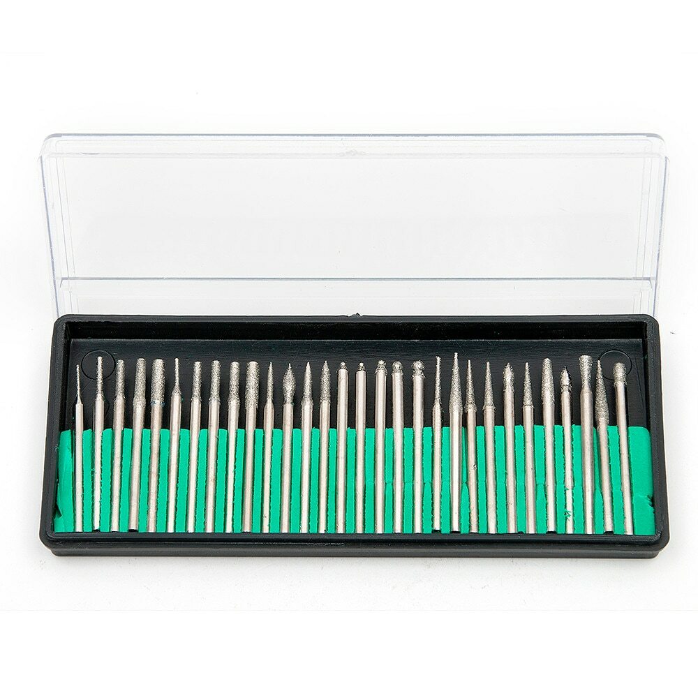 Set Frese Diamantate 30 Pezzi Per Dremel - Punte Con Gambo 3mm Per Incisione, Lucidatura | Con Scatola Portautensili - Foto 3