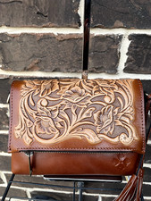 NWT PATRICIA NASH CORFU Tooled LEATHER CROSSBODY Tan Natural