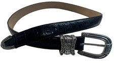 Brighton Leather Belt C7203 Black Croc Embossed Women SZ M30 Scroll Detail