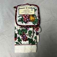 Sultan's Linens Kitchen Towel Set 3-Piece Cotton Fruit Grapes Pot Holder Mitt