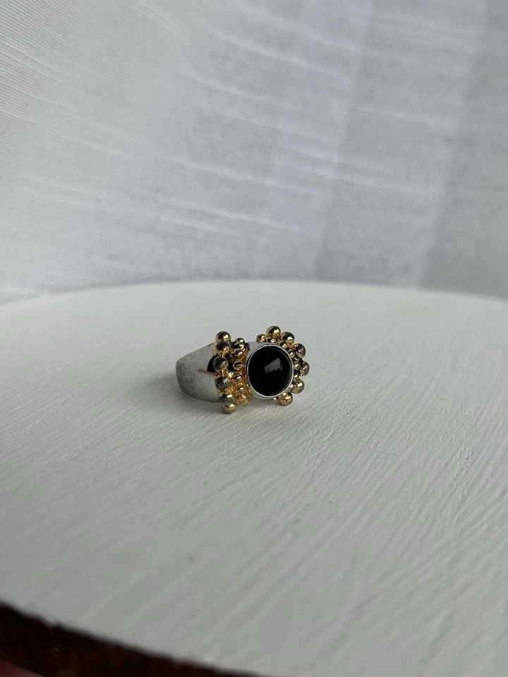Anillo bicolor vintage 14KT GE ESPO Joseph Esposito ónix Foto 3 de 4