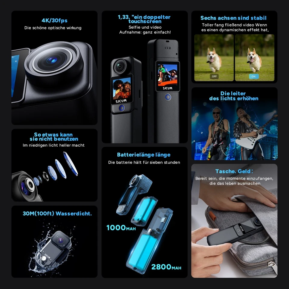 SJCAM C300 Pocket Action Camera 4K 7Hour Power 6-Axis Stabilization Touch Screen - Bild 3 von 4