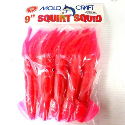 Mold Craft 9'' SQUIRT SQUID Trolling Rubber Squid Lures  - Pack of 5 - HOT PINK