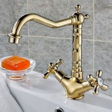 Gold Color Brass Bathroom Basin Faucet Kitchen Deck Mount Sink Mixer Tap esf096