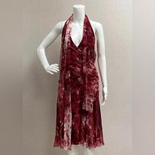 Elie Tahari Red Silk Halter Dress Size 14