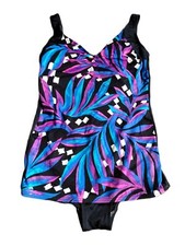 Vintage Swimsuit Bathing Suit Size 18W38 Christina Black Blue Purple One Piece