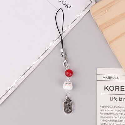 Cute Kawaii Lucky Money Cat Phone Charms Beaded Key Chain For Woman Bag Pendant