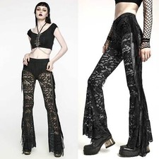 PUNK RAVE Spitzen-Hose mit Fransen Schwarz Transparent GOTHIC CLUBWEAR