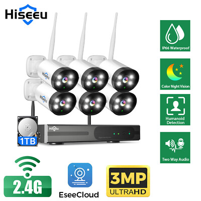 Hiseeu 16CH NVR 6pcs 3MP Cameras WIFI Security Camera System Outdoor CCTV System