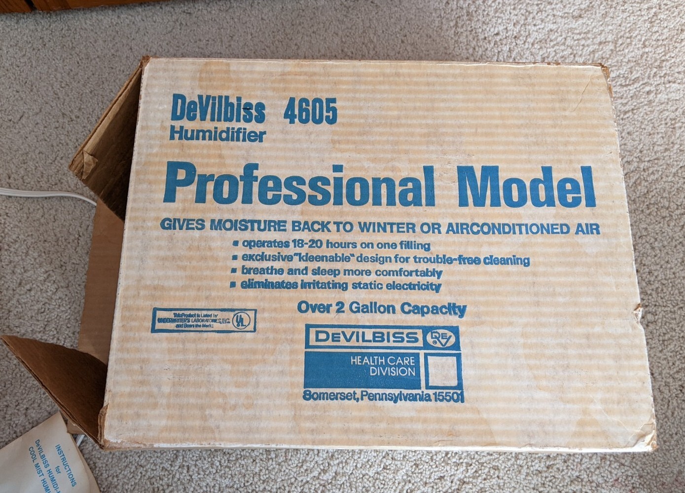Vintage DeVilbiss Cool Mist Humidifier Model 4605, 2 Gallon