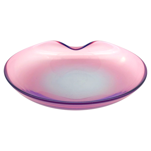 Murano Italy Opalescent Blown Glass Console Bowl - 11" Large Pink Rolled Edge