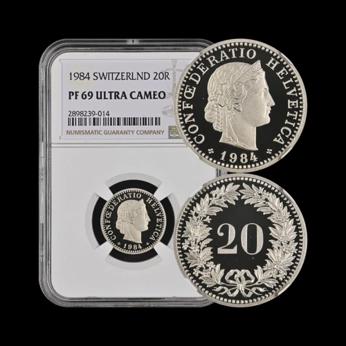 SWITZERLAND. 1984, 20 Rappen - NGC PF69 - Libertas, Alpine Rose RARE