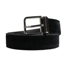 DOLCE & GABBANA Belt Black Suede Silver Tone Metal Buckle Men 95cm / 38in 530usd