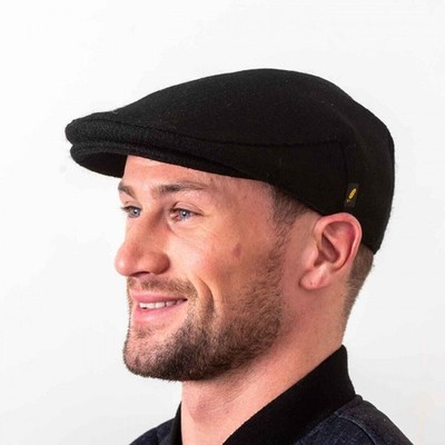 Irish Tweed Flat Cap Hut aus Irland Donegal Tweed Black Herringbone
