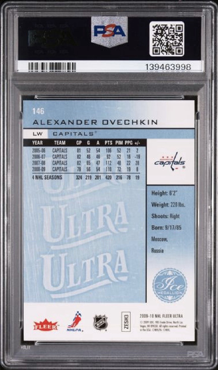2009-10 Fleer Ultra Alexander Ovechkin Ice Medallion /100 #146 PSA 9 view 2
