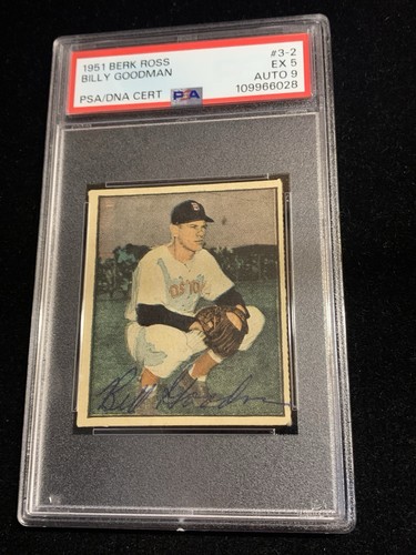 Billy Goodman Signed 1951 Berk Ross #3-2 Boston Red Sox Auto PSA 5 DNA 9 Pop 1