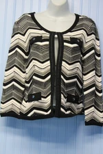 WHBM black zig-zag 3/4 sleeve cardigan sweater with sparkle M NWOT