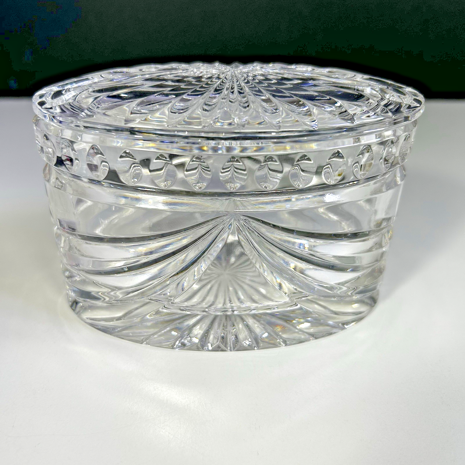 Waterford Crystal Overture Oval Jewelry Trinket Box w/ Lid Signed