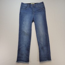 Democracy Jeans Women 8 Blue Straight Leg Ab Technology Frayed Hem Denim