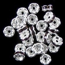20 6mm silver plated rhinestone rondelle beads dark purple findings