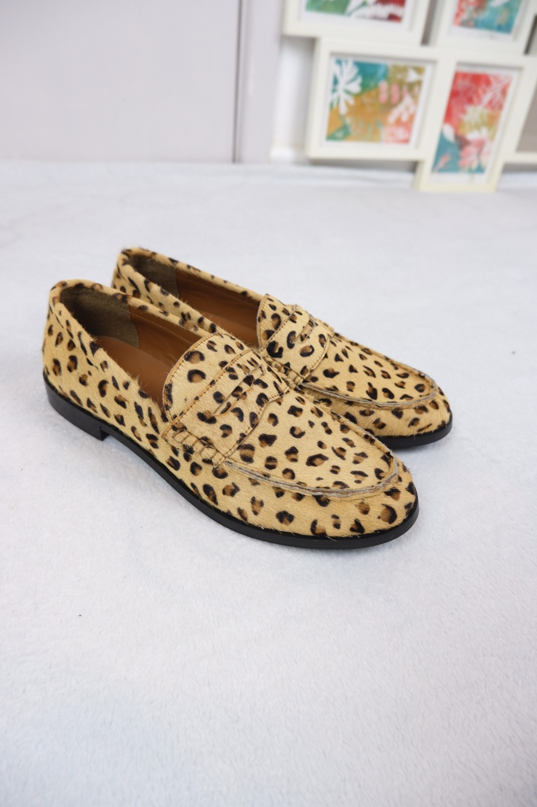 Real genuine Leather Women Leopard pattern RRP 115 loafers flat shoes rare UK7