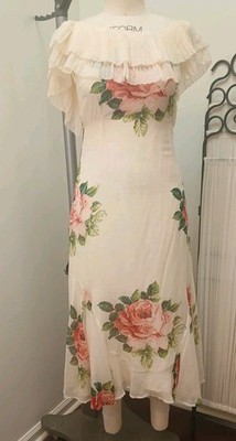 J. Peterman 100% Silk Size 2 Ruffled Collar Floral Dress