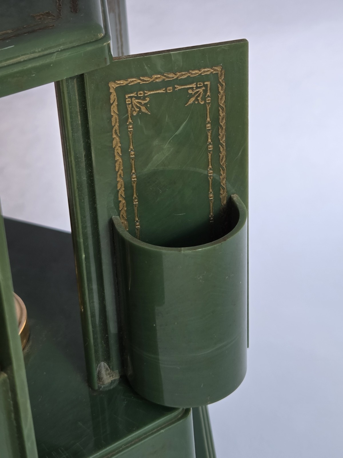 Antique Green Swiss Harmony Roundelay Music Box Cigarette Lipstick Carousel 