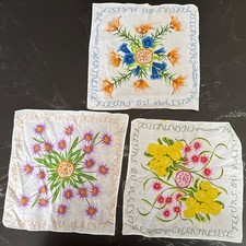 CHARTREUSE - LOT DE 3 MOUCHOIRS ANCIENS NEUFS FLEURS DU MASSIF - VINTAGE