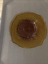 VINTAGE MCM AMBER COLORED GLASS PLATTED MID CENTURY MODERN PEBBLED JAGGED 20”