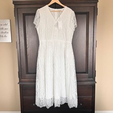 GRACE KARIN Lace Overlay Dress Womens XL Bridal Midi Length Flutter Sleeve Lined