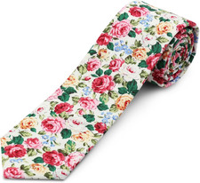 Cotton Floral Ties for Men 2.76" Men's Skinny Tie Linen Flower Printed Neck Tie