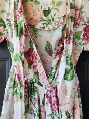 Vintage EXPO Kids Girls Floral Roses Print 100% Cotton Fit & Flare Dress Size 8 - Picture 8 of 21