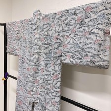 Silk Kimono Flower Abstract Pattern Women's Traditional Used 143cm