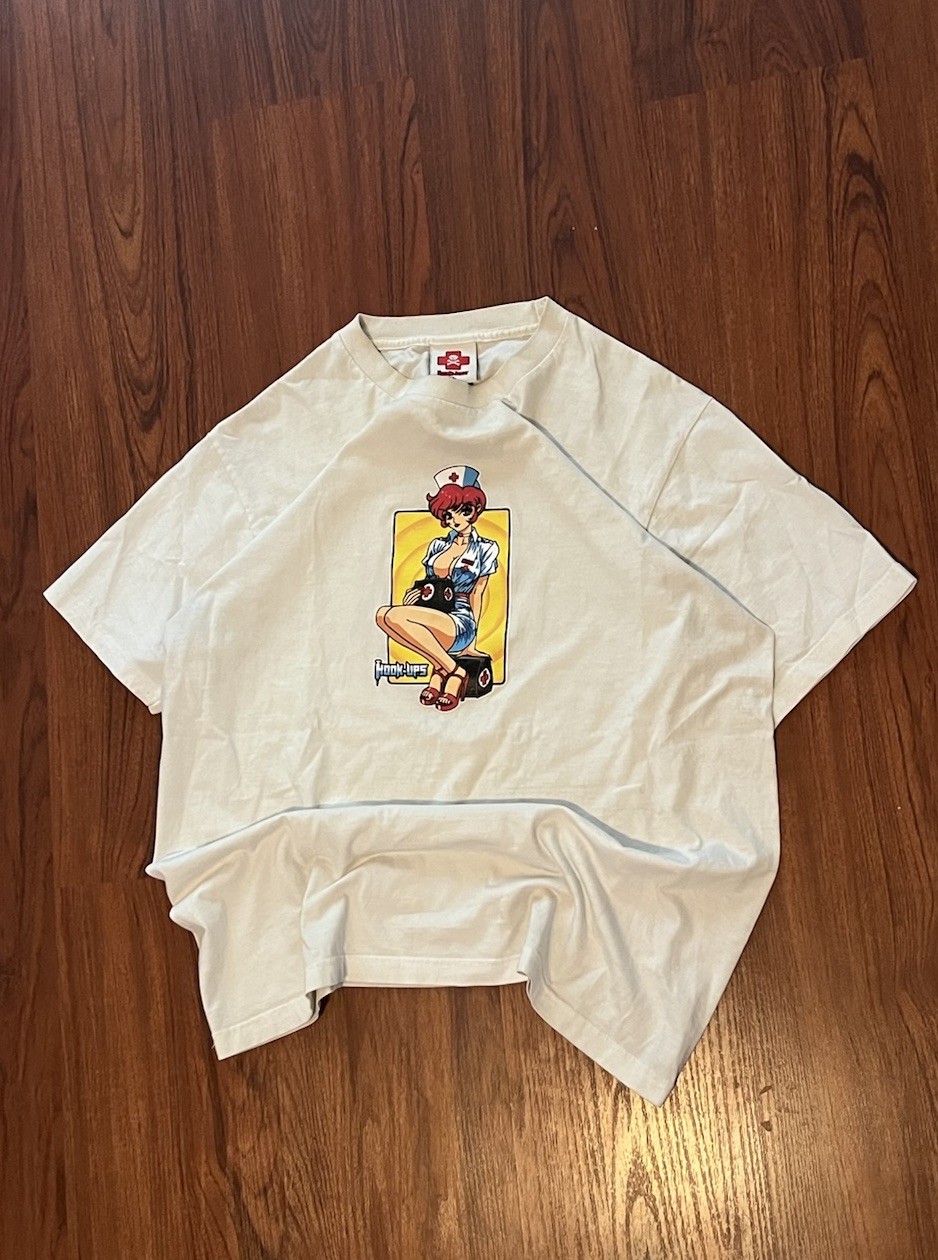 Hook UPS Skate T-Shirt Nurse Anime Girl White 90s Vintage XL